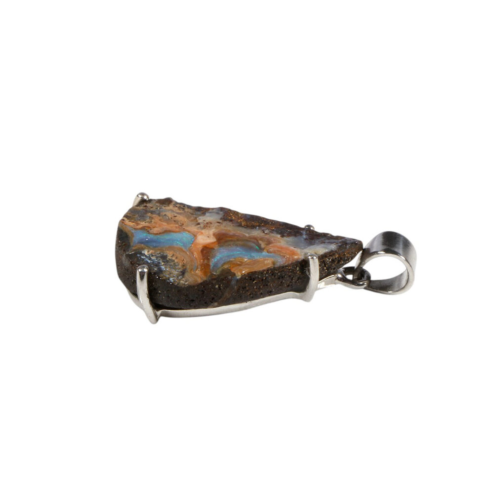 Zilveren hanger opaal (boulder) | druppel gezet 3,2 x 1,5 cm