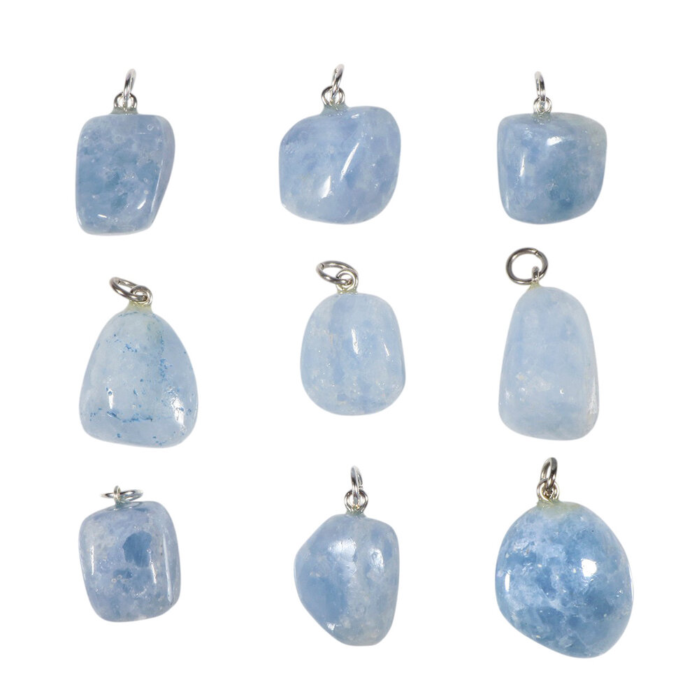 Calciet (blauw) hanger getrommeld Calciet (blauw) hanger getrommeld