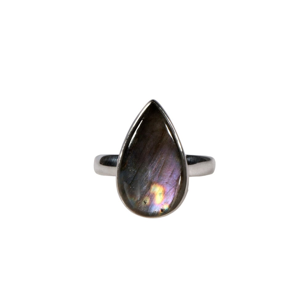 Zilveren ring labradoriet (verstelbaar) maat 18 | druppel 1,8 x 1,1 cm