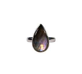 Zilveren ring labradoriet (verstelbaar) maat 18 | druppel 1,8 x 1,1 cm