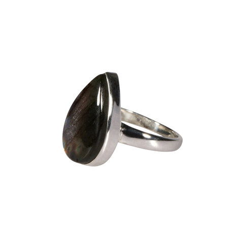 Zilveren ring labradoriet (verstelbaar) maat 18 | druppel 1,8 x 1,1 cm