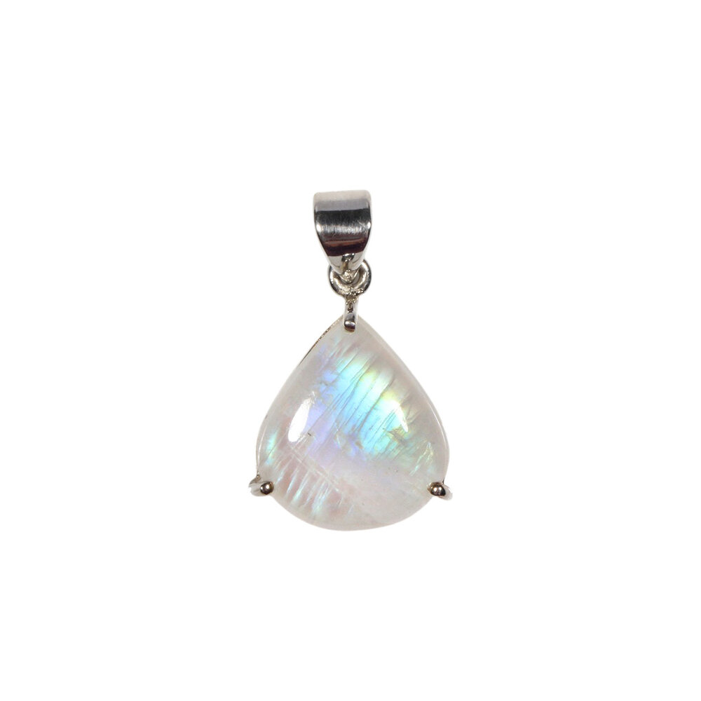 Zilveren hanger maansteen (regenboog) | druppel gezet 1,8 x 1,7 cm