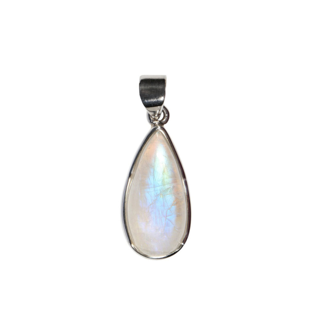 Zilveren hanger maansteen (regenboog) | druppel 2,3 x 1,1 cm