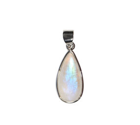 Zilveren hanger maansteen (regenboog) | druppel 2,3 x 1,1 cm