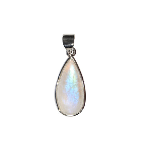 Zilveren hanger maansteen (regenboog) | druppel 2,3 x 1,1 cm