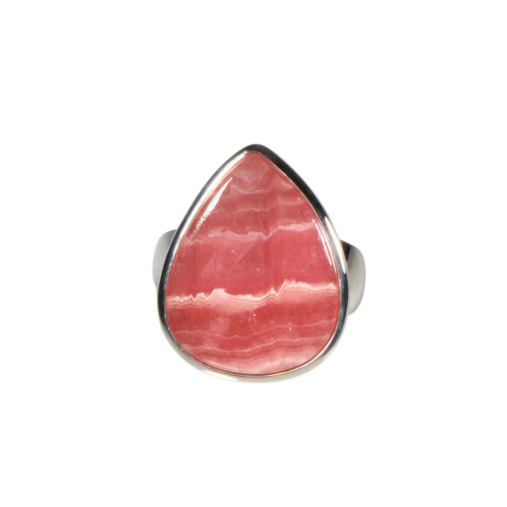 Zilveren ring rhodochrosiet maat 17 1/2 | druppel 2,2 x 1,7 cm Zilveren ring rhodochrosiet maat 17 1/2 | druppel 2,2 x 1,7 cm