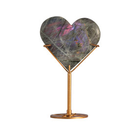 Labradoriet (paars) hart op goudkleurige standaard 8,9 x 9,6 x 1,4 cm | 247 gram Labradoriet (paars) hart op goudkleurige standaard 8,9 x 9,6 x 1,4 cm | 247 gram