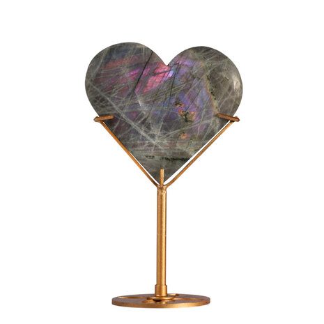 Labradoriet (paars) hart op goudkleurige standaard 8,9 x 9,6 x 1,4 cm | 247 gram Labradoriet (paars) hart op goudkleurige standaard 8,9 x 9,6 x 1,4 cm | 247 gram