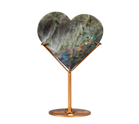 Labradoriet (paars) hart op goudkleurige standaard 11 x 12.2 x 1,8 cm | 490 gram Labradoriet (paars) hart op goudkleurige standaard 11 x 12.2 x 1,8 cm | 490 gram