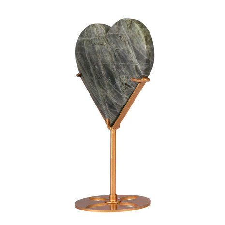 Labradoriet (paars) hart op goudkleurige standaard 11 x 12.2 x 1,8 cm | 490 gram Labradoriet (paars) hart op goudkleurige standaard 11 x 12.2 x 1,8 cm | 490 gram