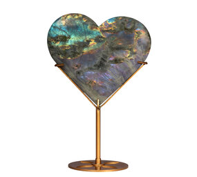 Labradoriet (paars) hart op goudkleurige standaard 12,5 x 13,5 x 1,7 cm | 518 gram Labradoriet (paars) hart op goudkleurige standaard 12,5 x 13,5 x 1,7 cm | 518 gram