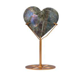 Labradoriet (paars) hart op goudkleurige standaard 12 x 12,7 x 1,9 cm | 647 gram Labradoriet (paars) hart op goudkleurige standaard 12 x 12,7 x 1,9 cm | 647 gram