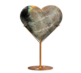 Labradoriet (paars) hart op goudkleurige standaard 13,1 x 14,5 x 1,7 cm | 673 gram Labradoriet (paars) hart op goudkleurige standaard 13,1 x 14,5 x 1,7 cm | 673 gram