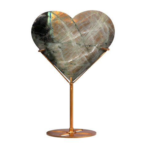 Labradoriet (paars) hart op goudkleurige standaard 13,1 x 14,5 x 1,7 cm | 673 gram Labradoriet (paars) hart op goudkleurige standaard 13,1 x 14,5 x 1,7 cm | 673 gram