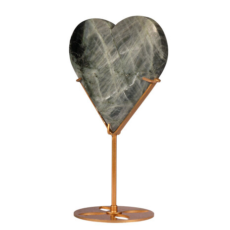 Labradoriet (paars) hart op goudkleurige standaard 13,1 x 14,5 x 1,7 cm | 673 gram Labradoriet (paars) hart op goudkleurige standaard 13,1 x 14,5 x 1,7 cm | 673 gram