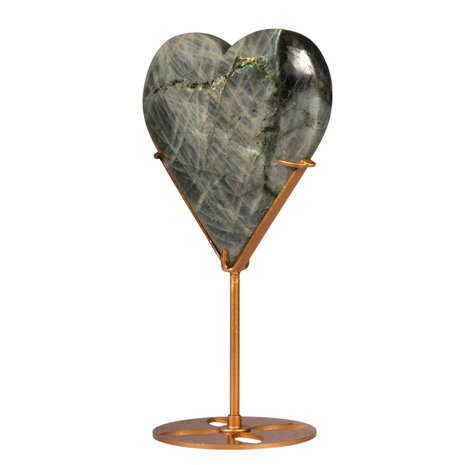 Labradoriet (paars) hart op goudkleurige standaard 13,1 x 14,5 x 1,7 cm | 673 gram Labradoriet (paars) hart op goudkleurige standaard 13,1 x 14,5 x 1,7 cm | 673 gram