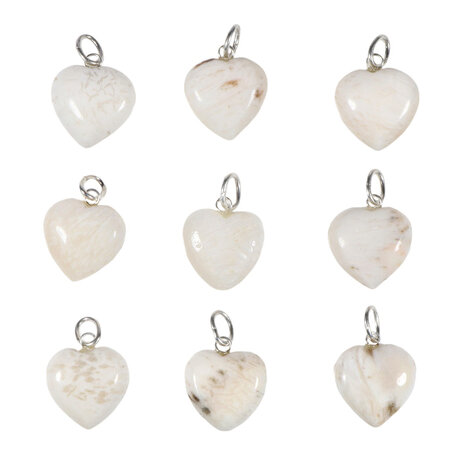 Scoleciet hanger hart 15 mm met zilveren oogje Scoleciet hanger hart 15 mm met zilveren oogje