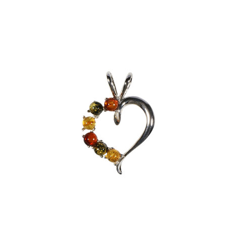 Zilveren hanger barnsteen | hart met 3 kleuren steentjes Zilveren hanger barnsteen | hart met 3 kleuren steentjes