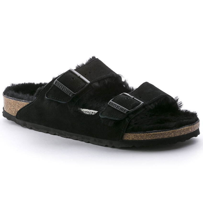 Birkenstock Arizona Lamsvel Suede Zwart Smal Voetbed - 752663