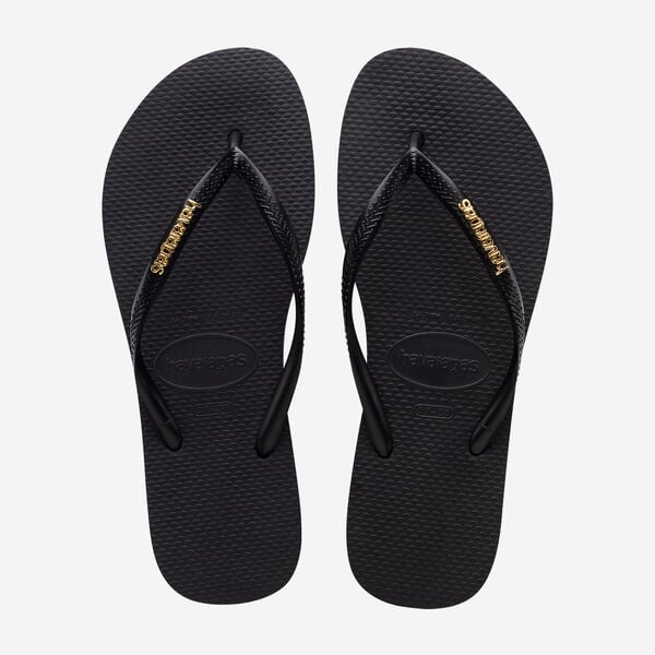 Havaianas Slim Logo Dames Slippers - Black/Gold - Maat 41/42