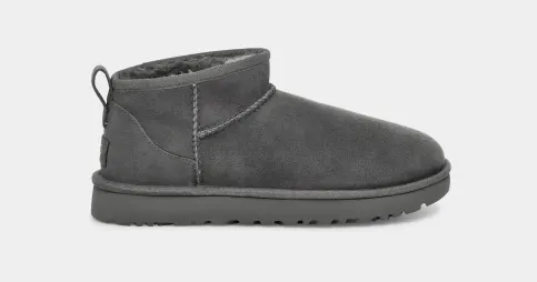 UGG Classic Ultra Mini Boot for Women in Grey, Size 6, Leather