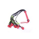 KIOTOS Leather Nine Tail Rose Flogger w. Red & Green Petals