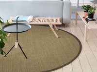 Sisal Teppich Premium 13 Beige rund mit hochwertiger Bordüre aus Baumwolle