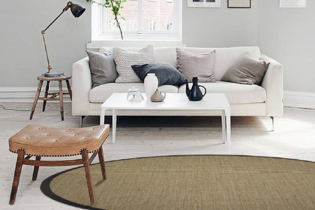 Sisal Premium 16 mit Rund hochwertiger Bordüre Baumwolle aus Natur - Teppich