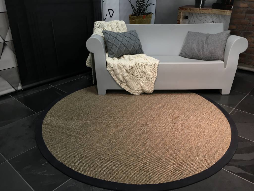 Sisal Teppich Rund - Premium 16 Natur mit hochwertiger Bordüre aus  Baumwolle