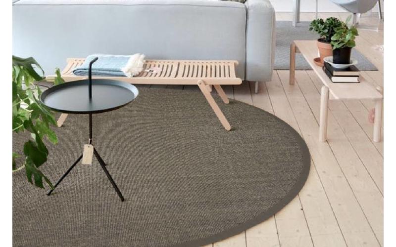 Sisal Teppich Premium 24 Anthrazit rund mit hochwertiger Bordüre aus Baumwolle