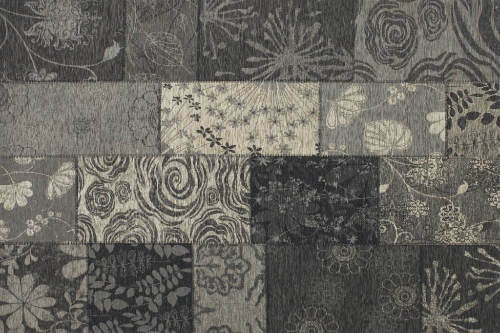 Chatel 24 - Patchwork Teppich mit schönem Blumenmuster in Schwarz