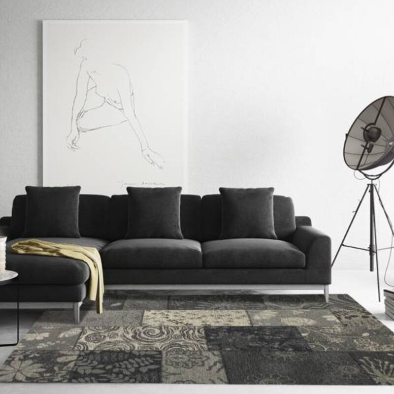 Chatel 24 - Patchwork Teppich mit schönem Blumenmuster in Schwarz