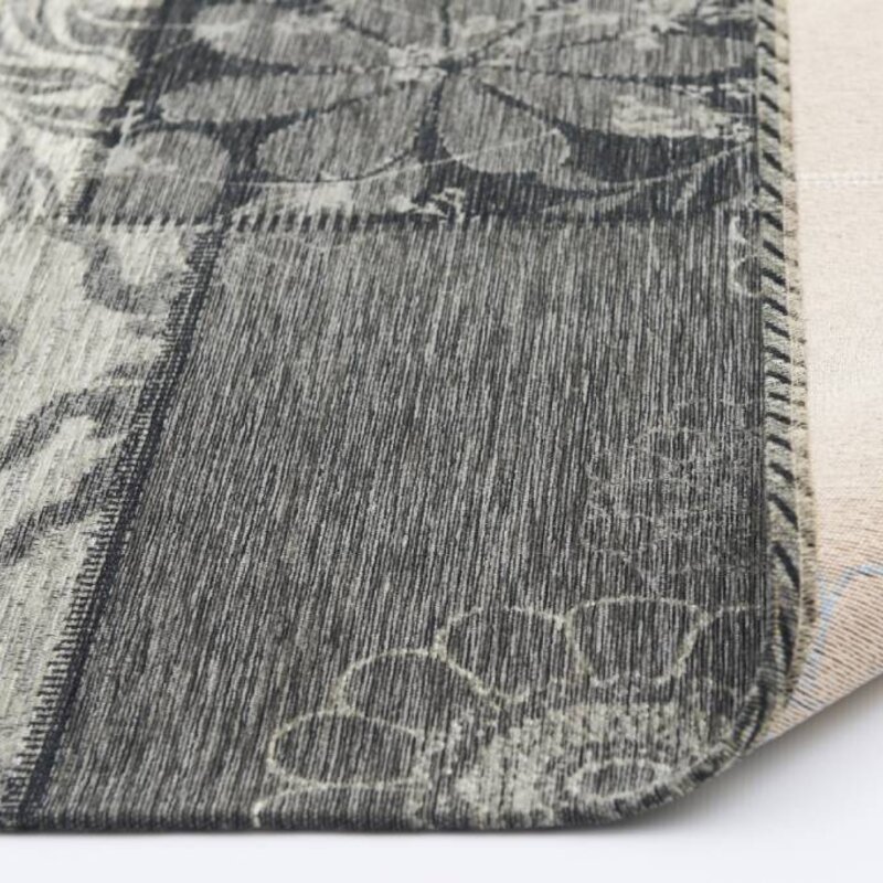 Chatel 24 - Patchwork Teppich mit schönem Blumenmuster in Schwarz