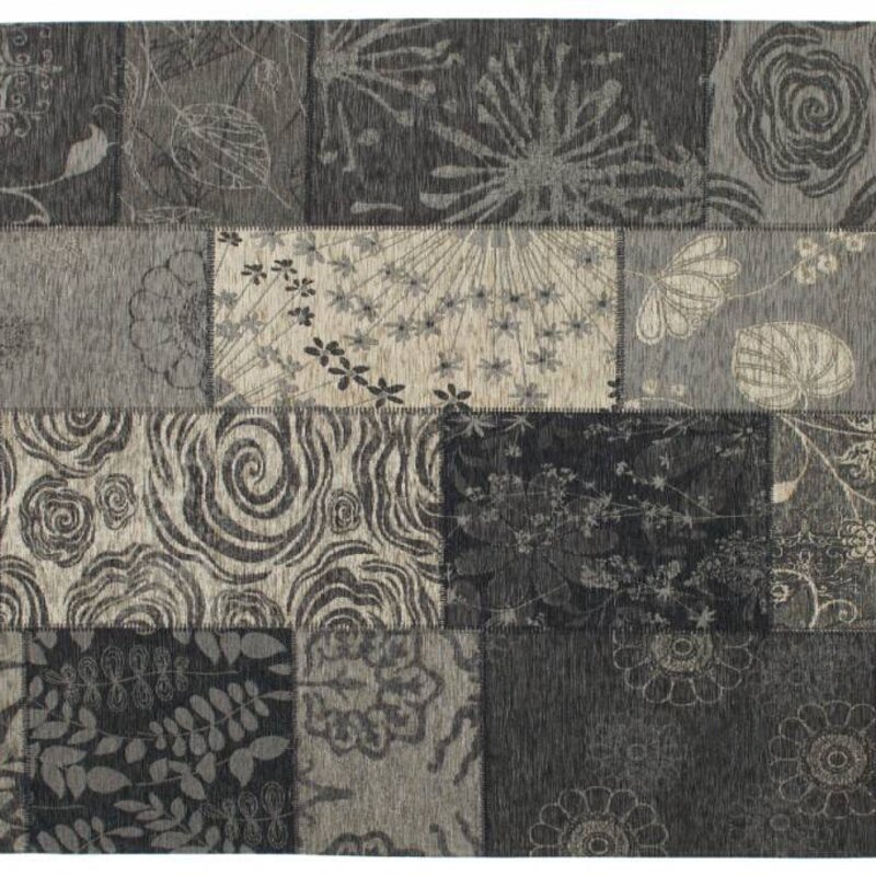 Chatel 24 - Patchwork Teppich mit schönem Blumenmuster in Schwarz
