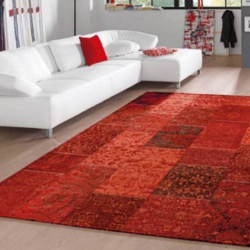 Chatel 46 - Patchwork Teppich mit schönem Blumenmuster in Rot