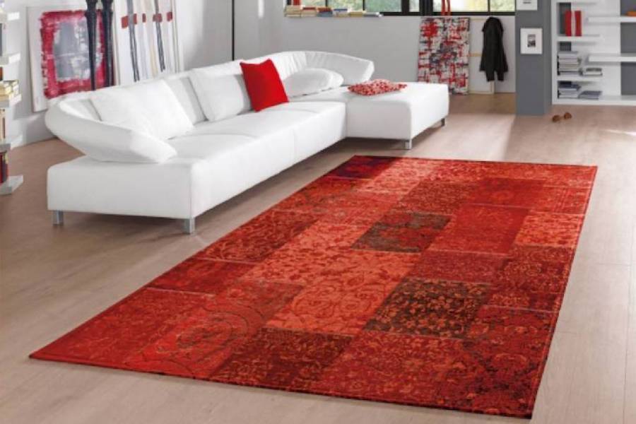 Chatel 46 - Patchwork Teppich mit schönem Blumenmuster in Rot