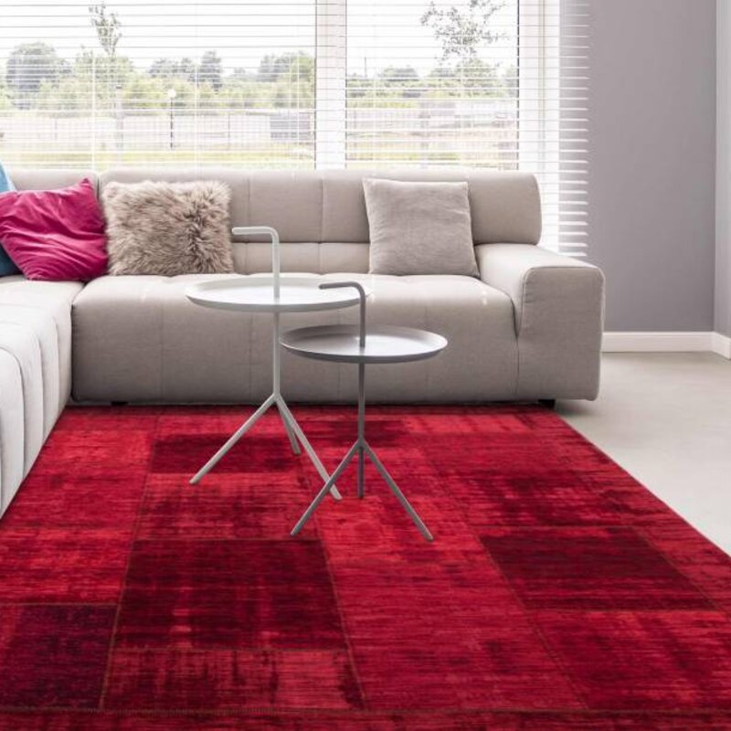 Enzo 45 - Vintage Patchwork Teppich in Dunkelrot