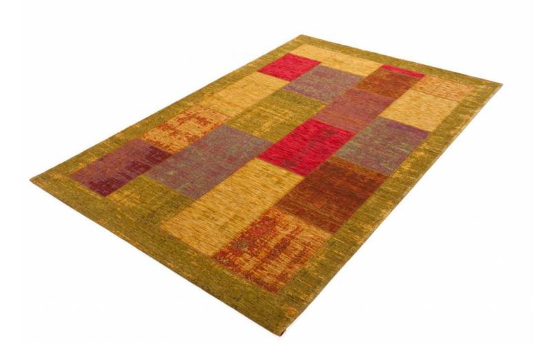 Enzo 98 - Vintage Patchwork Teppich in Gelb, Rot und Orange