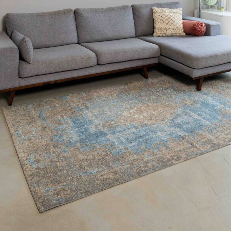 Elba 31 - Vintage Teppich aus Blauem Garn