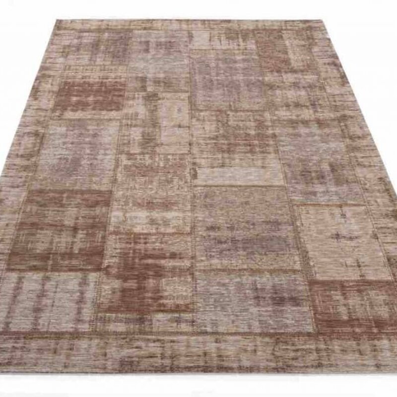 Enzo 12 - Vintage Patchwork Teppich in Hellbraun