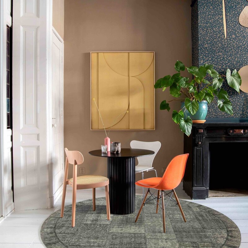 Enzo 23- Runder Vintage Teppich in Anthrazitgrau