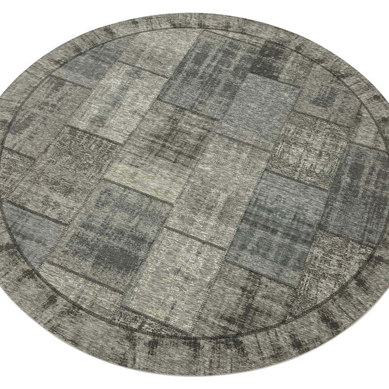 Enzo 23- Runder Vintage Teppich in Anthrazitgrau