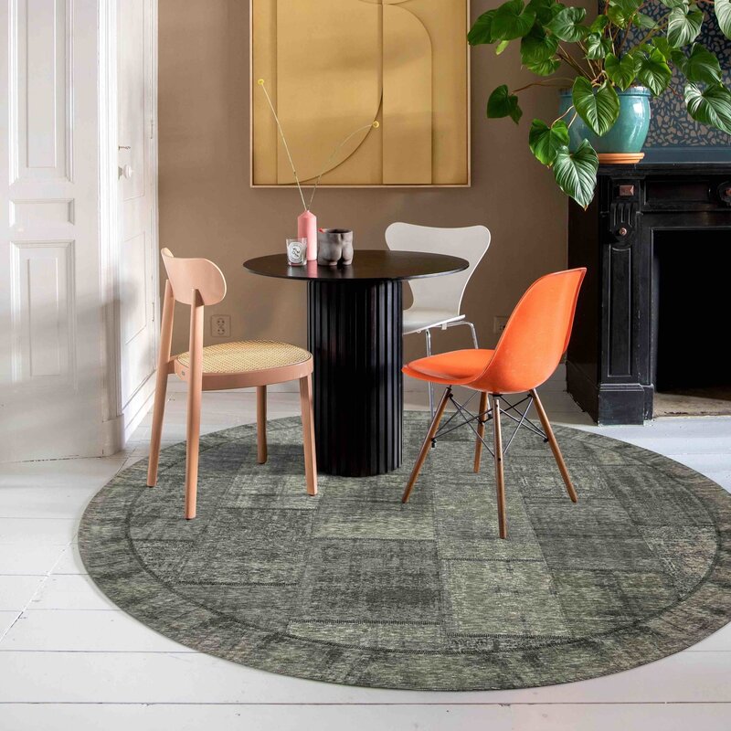 Enzo 23- Runder Vintage Teppich in Anthrazitgrau