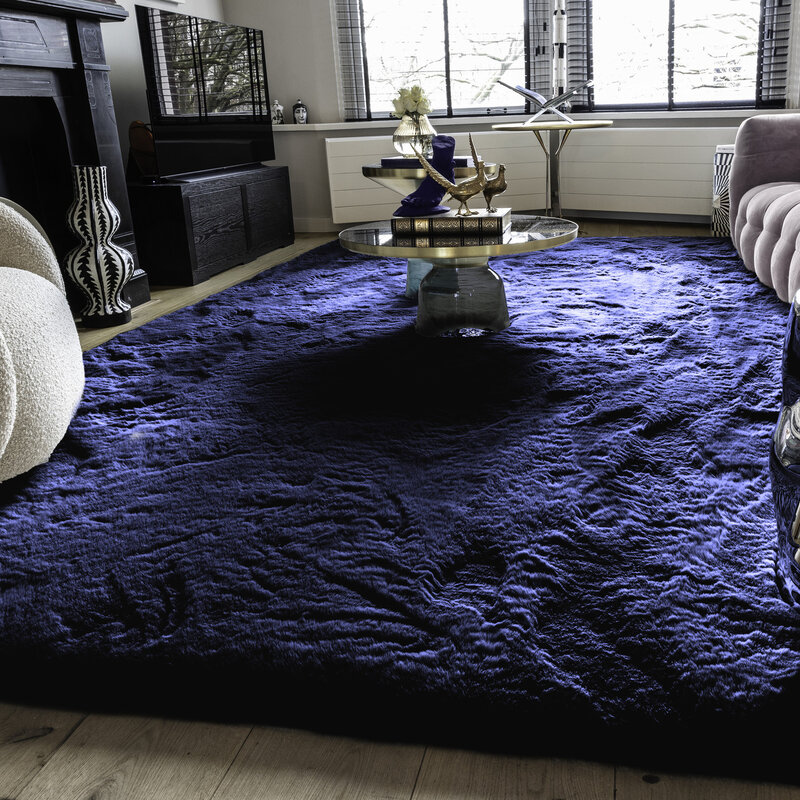 Hampton Dark Blue - Superweicher Hochflor Teppich in Dunkelblau