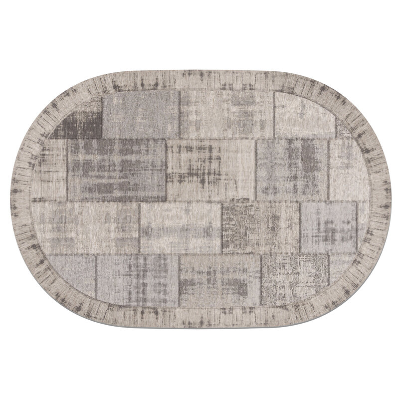 Enzo 23 - Oval Vintage Patchwork Teppich in Anthrazitgrau