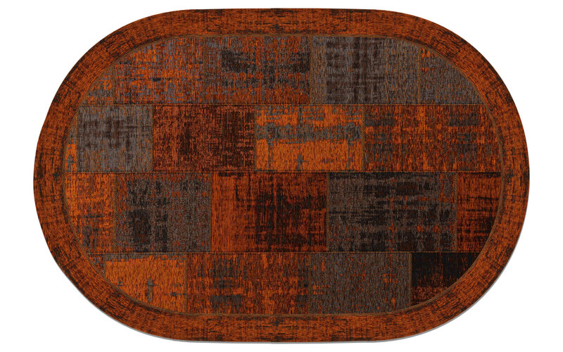 Enzo 65 - Oval Vintage Patchwork Teppich in Terra