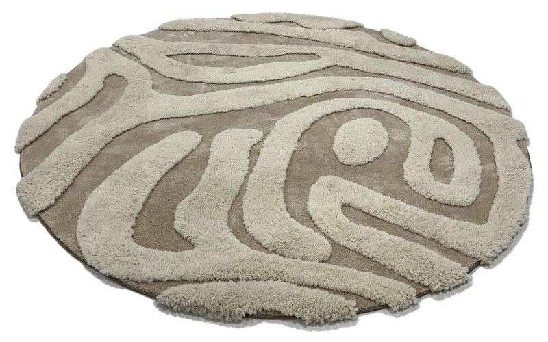 Brera 12 - Runder geschnitzter gemusterter Teppich in Creme
