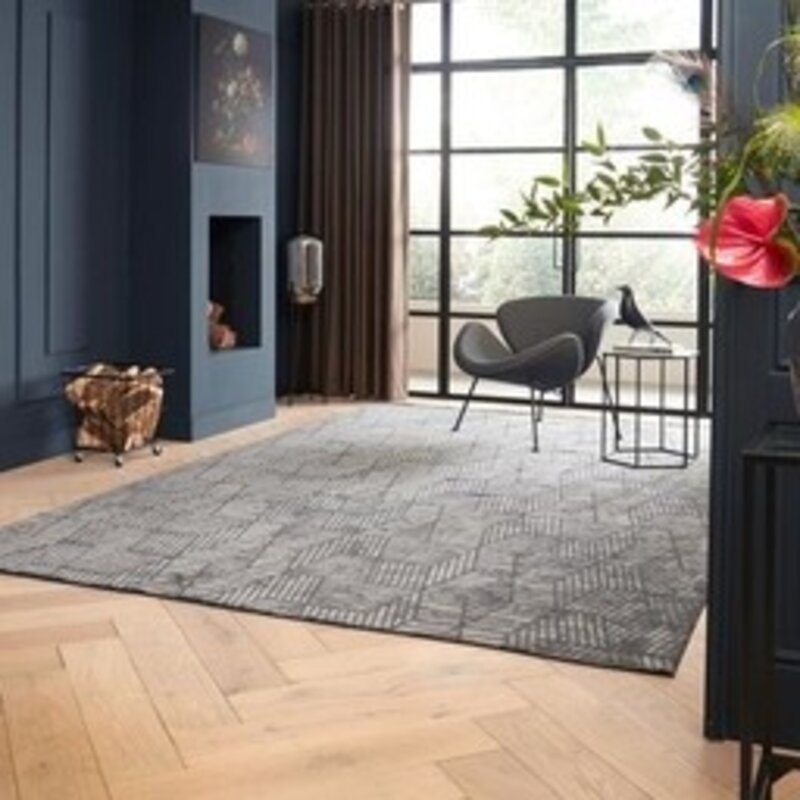 Velours Grau geometrisch Teppich - Romain 23 - Grau