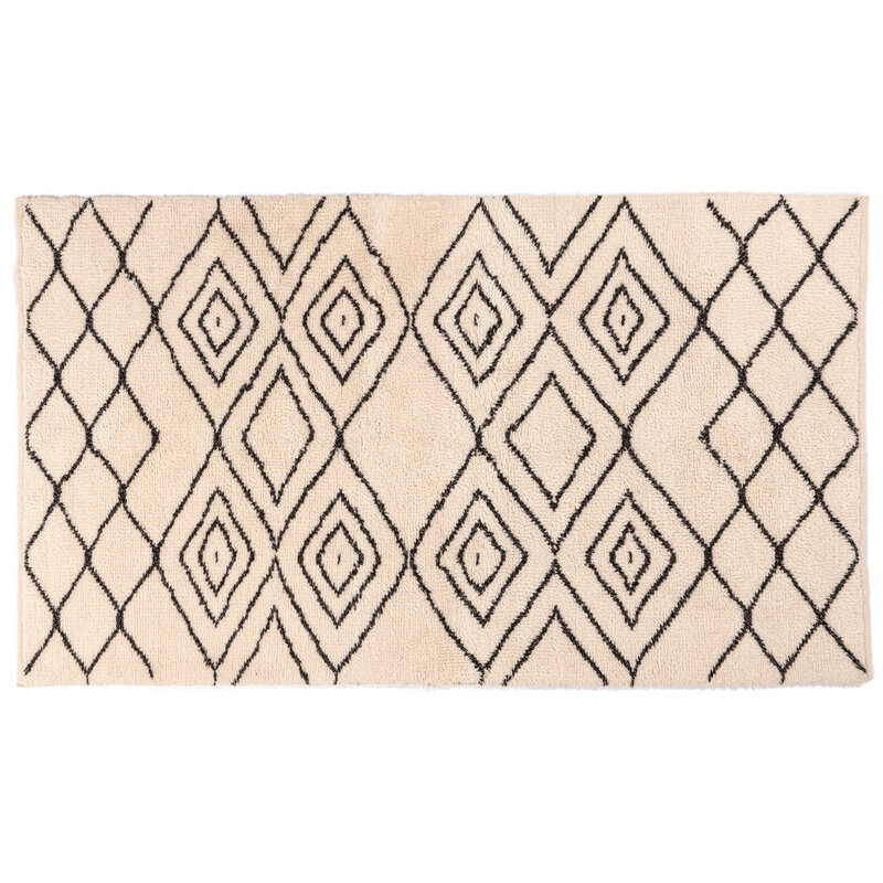 Reva 12 - Luxuriöser hochfloriger Wollteppich in Beige mit symmetrischem Muster