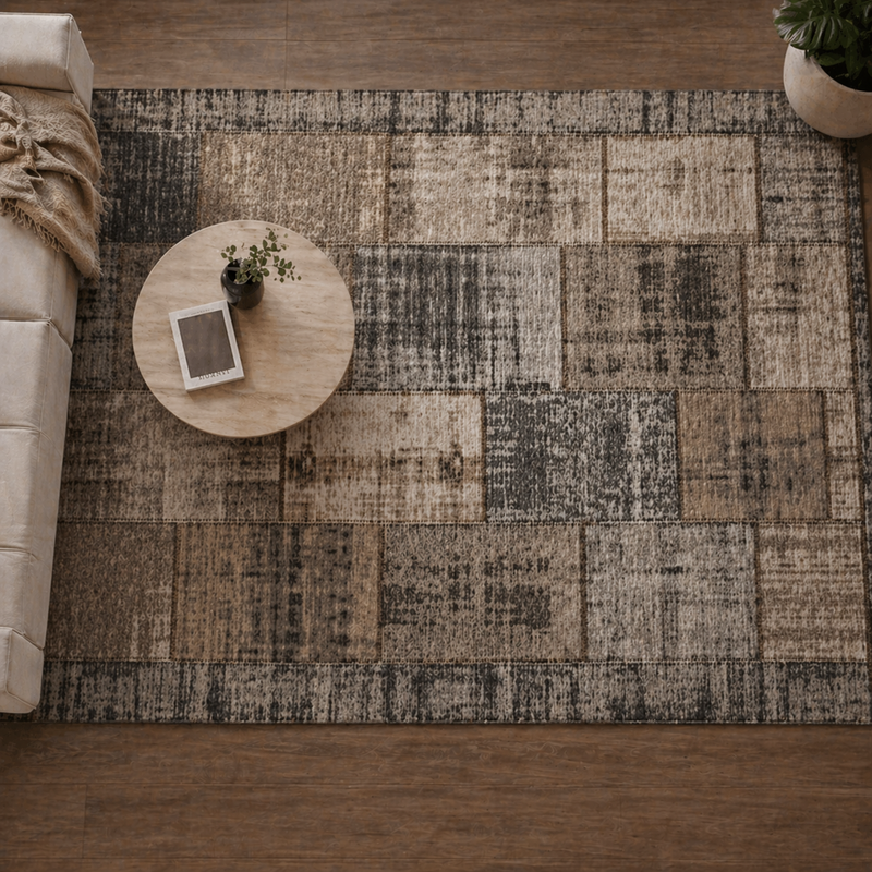 Enzo 16 - Vintage Patchwork Teppich in Braun/Grau